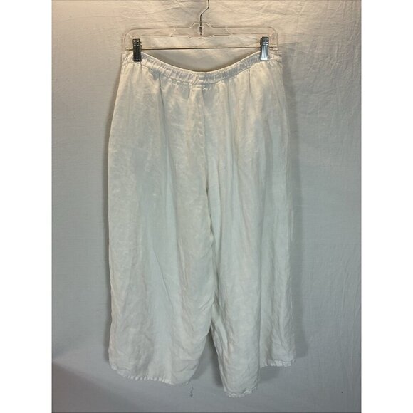 Match‎ Point White M 100% Linen Wide Leg crop Pants lagenlook minimalist artsy - Picture 2 of 9